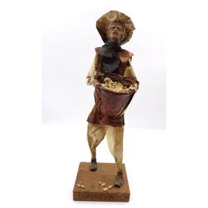 Viejito Papel Mache Old Man with Basket of Wheat Papier Mache 12x3½x3½ Mexico